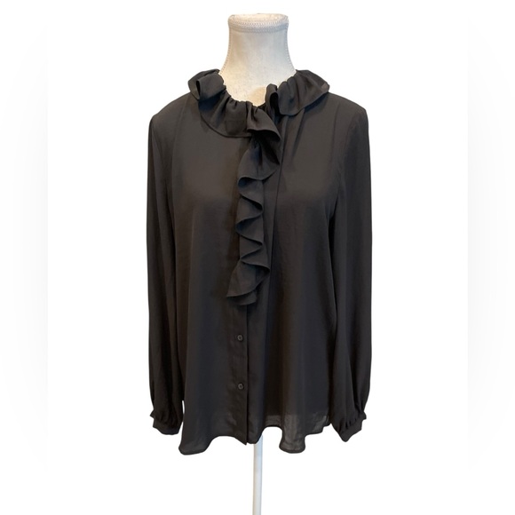 NILI LOTAN for target Elegant Black Ruffle Blouse SIZE:L - Picture 1 of 10